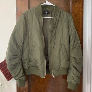 Lulus Style Expedition Olive Green Quilted Bomber Jacket, Size small